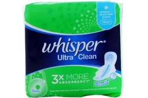 Băng vệ sinh ban đêm Whisper Ultra Clean có cánh 5 miếng