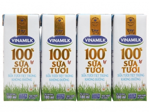 Sữa tươi tiệt trùng Vinamilk không đường 180ml (lốc 4 hộp)