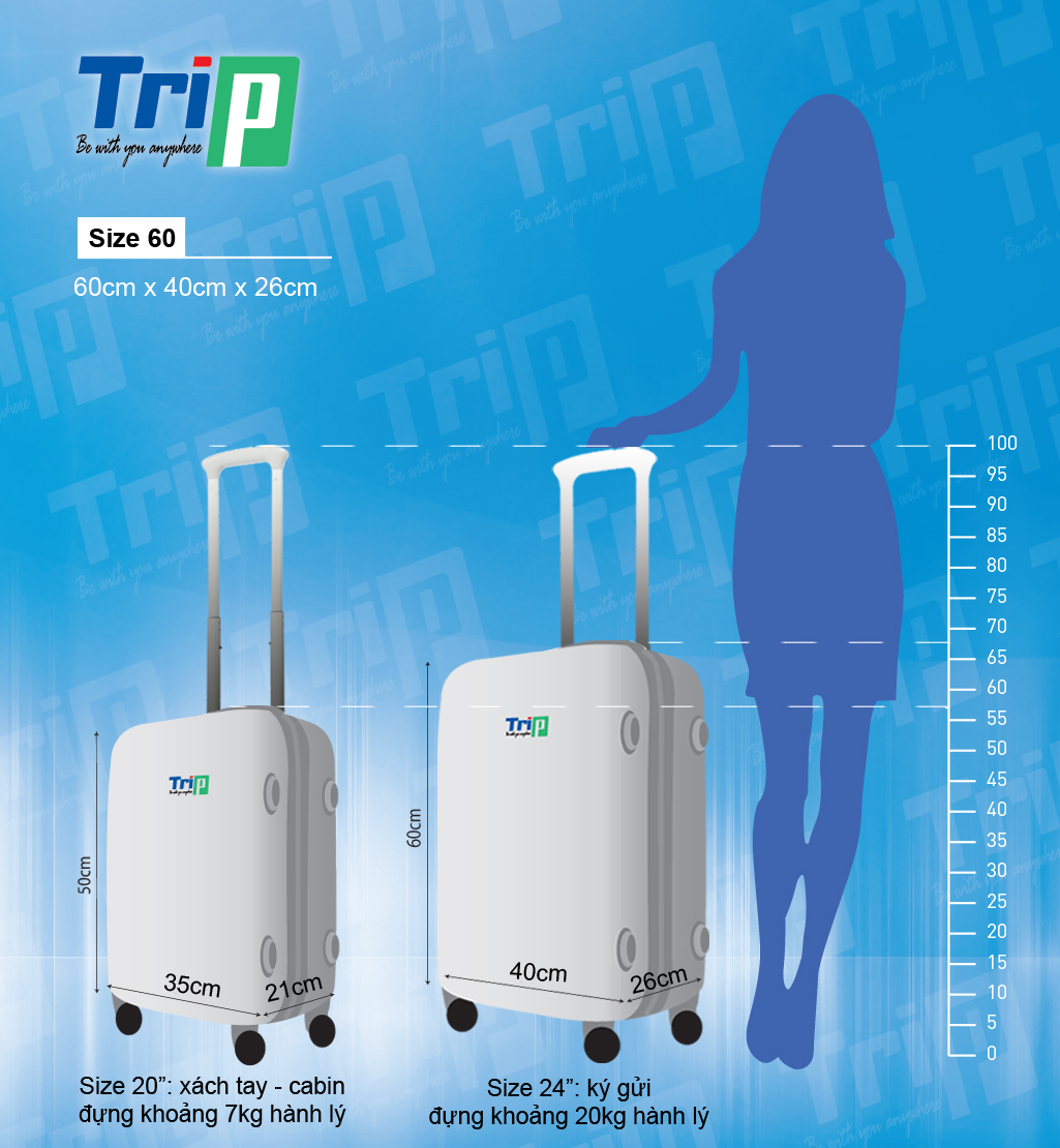 Vali cứng Trip P701 màu xanh ngọc size 60cm